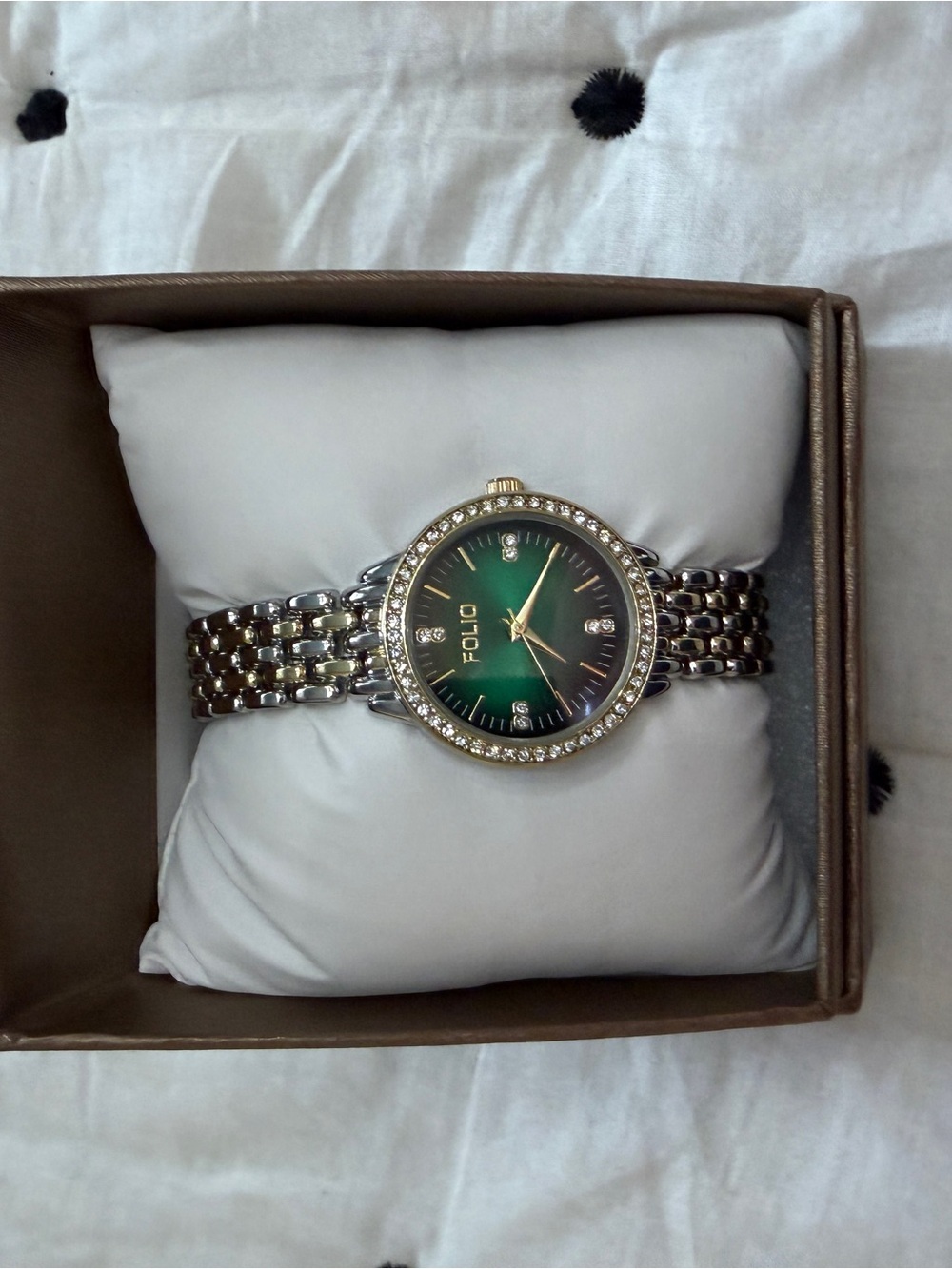 Women's Two-Tone Bracelet Watch with Green Sunray Dial